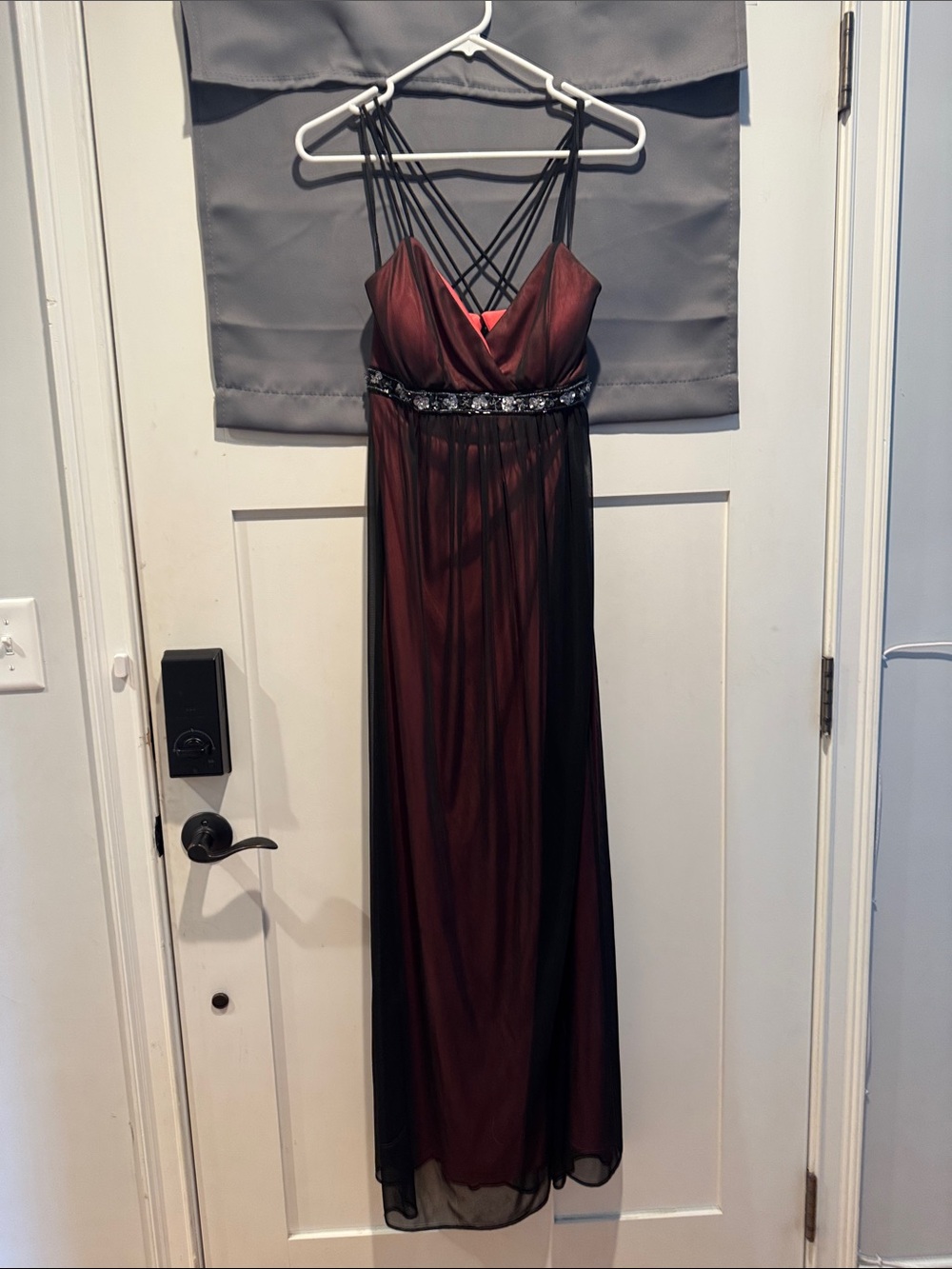 MARINA Burgundy and Black Beaded-Waist Maxi Dress Size 4